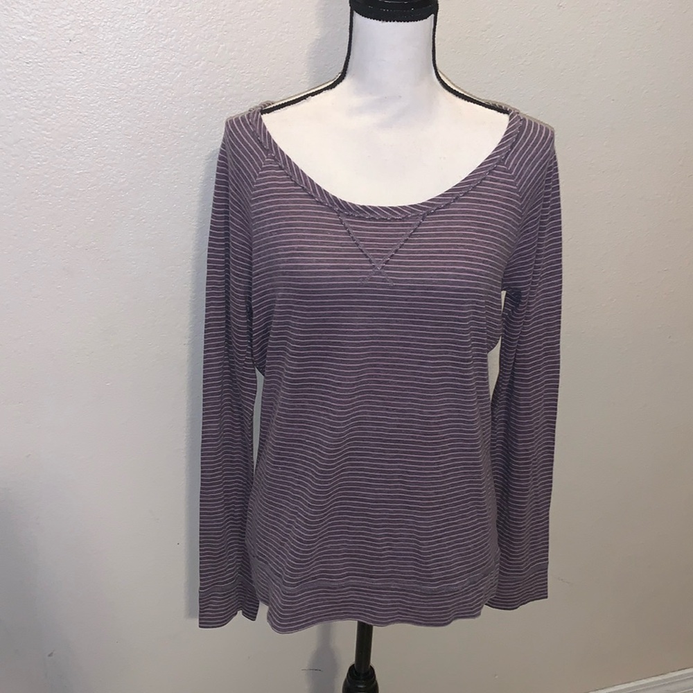 Level Eight Womens Knit Stretchy Long Sleeve Shirt Stripes Purple Grey